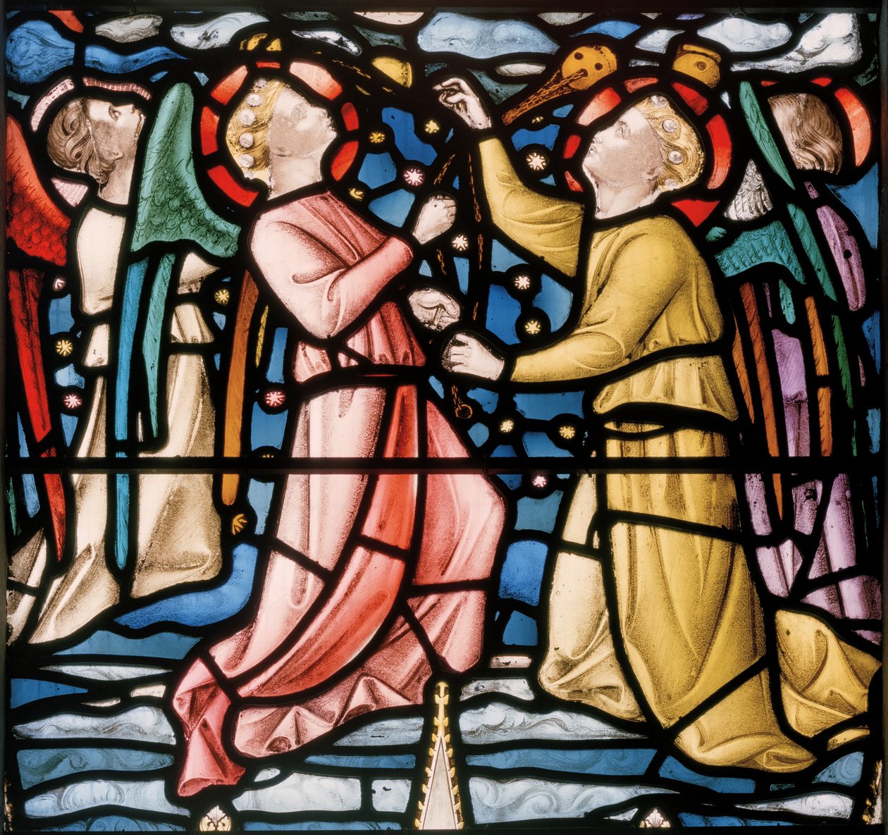 Drie wierook zwaaiende engelen (detail) door Nathaniel Westlake