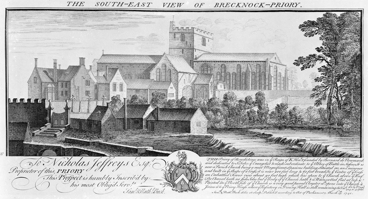 Het zuidoostelijke uitzicht van Brecknock Priory, 1741 door Nathaniel and Samuel Buck