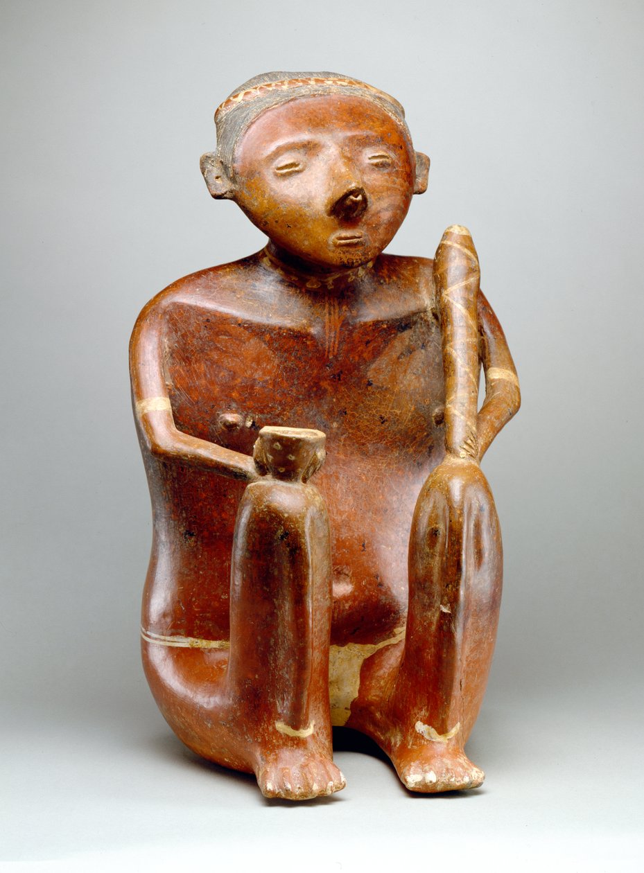 Zittende man (aardewerk) door Nayarit