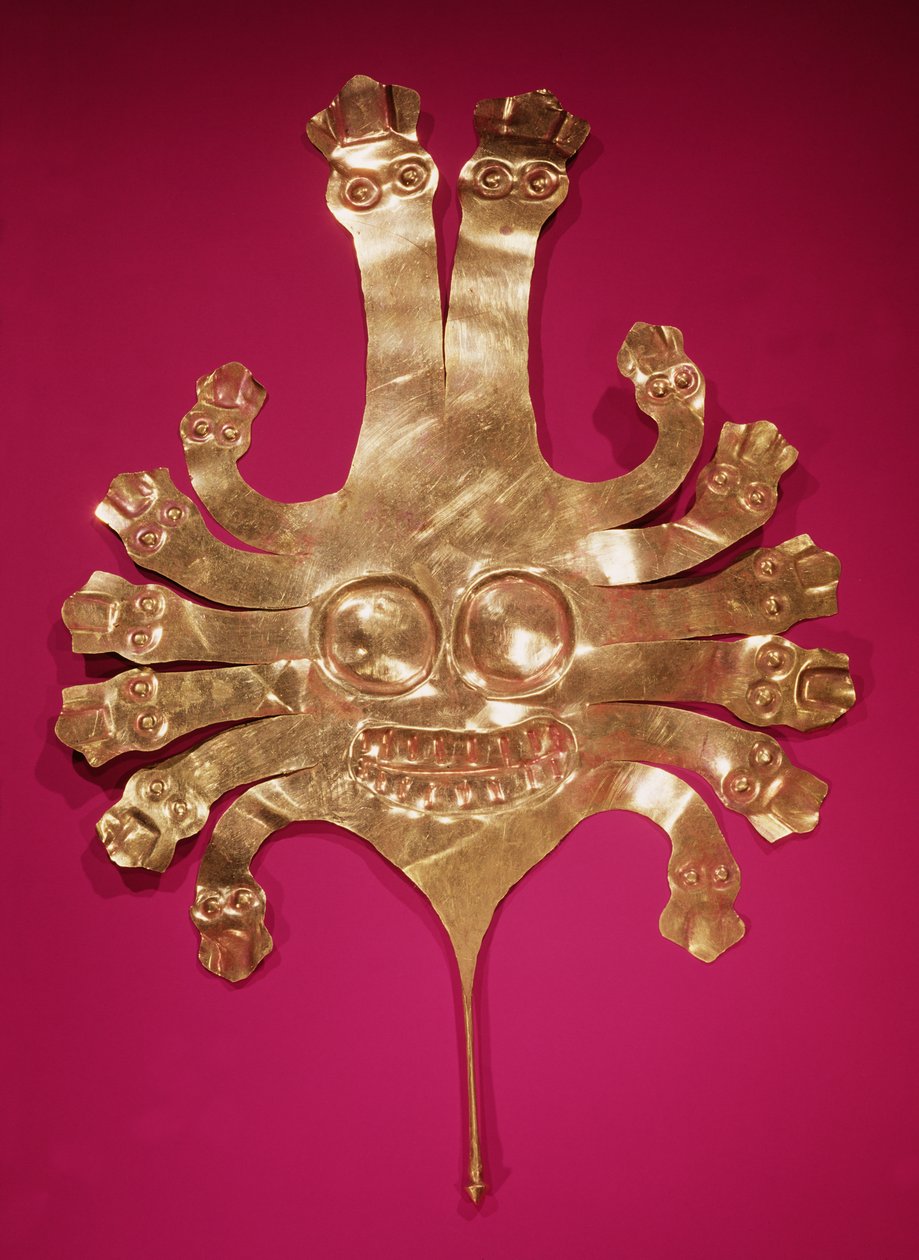 Hoofd van Medusa, uit Peru (goud) door Nazca Culture