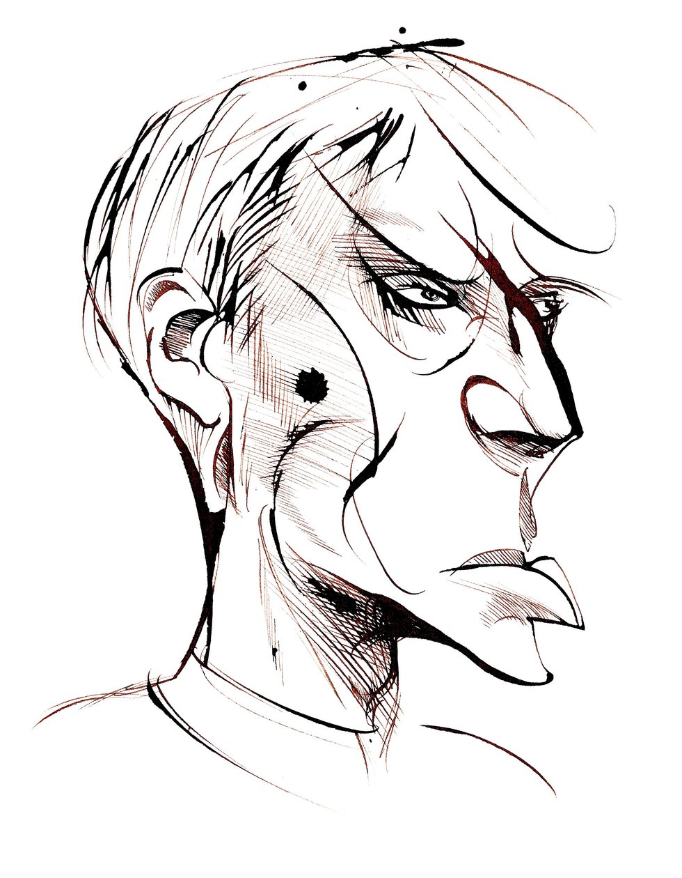 Boris Pasternak, Russische dichter en romanschrijver (1890-1960), sepia lijn karikatuur door Neale Osborne