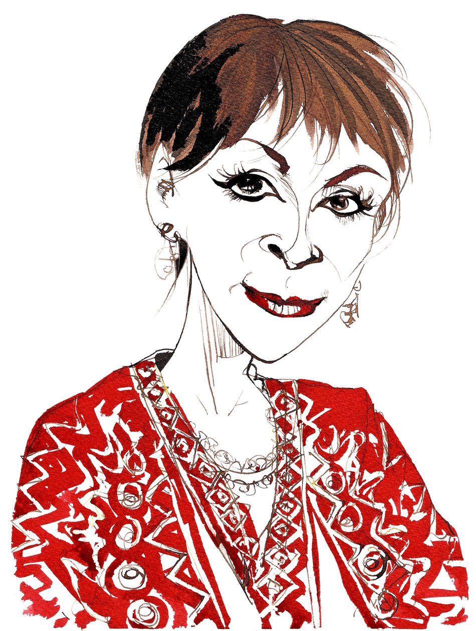 Isabel Allende, Chileens-Amerikaanse magisch-realistische schrijver, vooral bekend om haar romans Het huis met de geesten (1982) en Stad van de beesten (2002); karikatuur door Neale Osborne