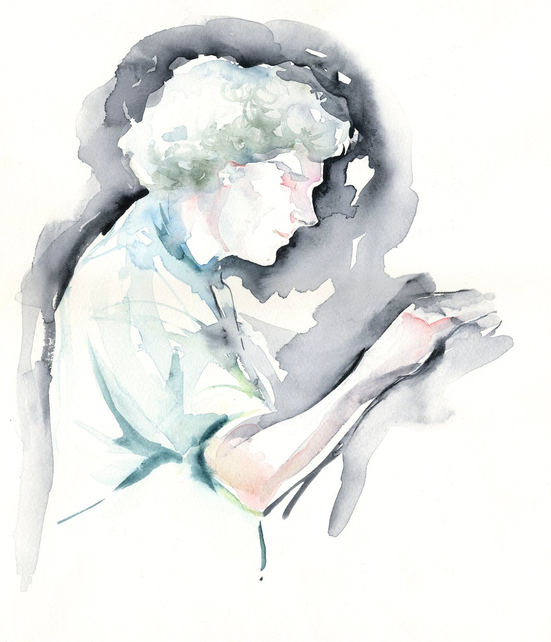Simon Rattle - aquarelportret van de Engelse dirigent in Symphony Hall, Birmingham door Neale Osborne