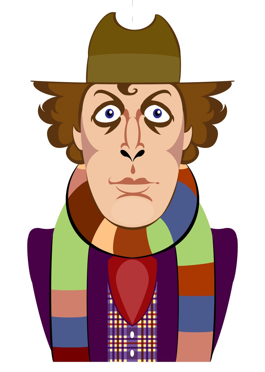Tom Baker als Doctor Who - karikatuur door Neale Osborne