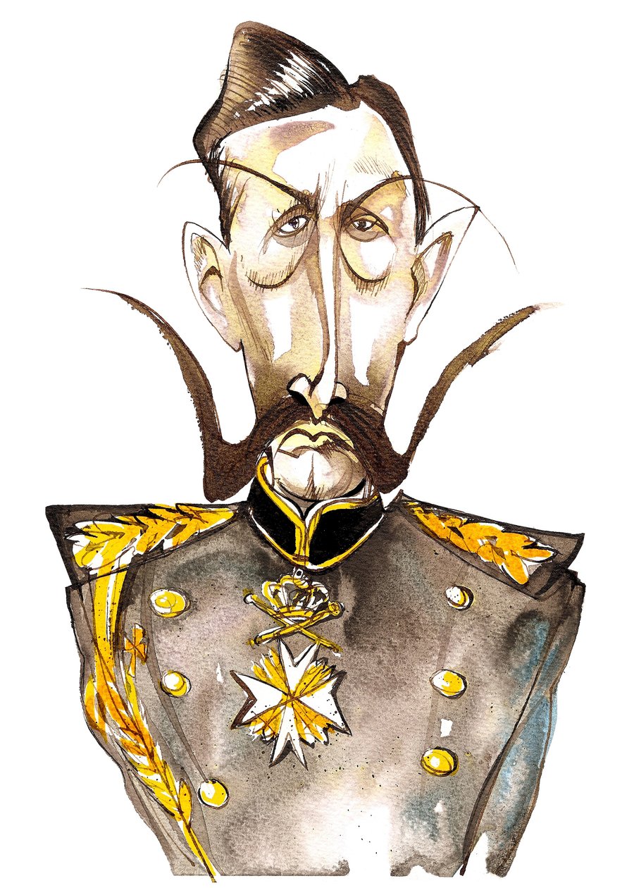 Wilhelm II, keizer van Duitsland; Koning van Pruisen (1859-1941); kleurenkarikatuur door Neale Osborne