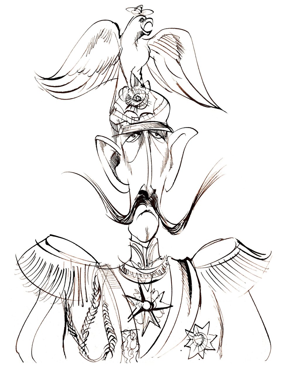 Wilhelm II, keizer van Duitsland; Koning van Pruisen (1859-1941); karikatuur met adelaarhelm door Neale Osborne