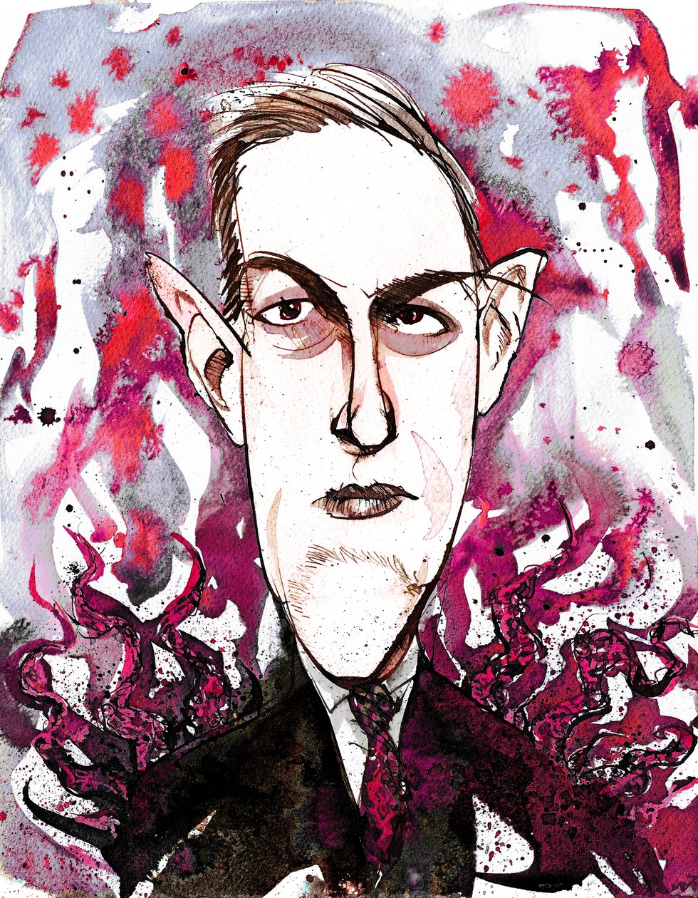 Amerikaanse horror- en sciencefiction schrijver Howard Phillips Lovecraft (1890-1937); karikatuur door Neale Osborne