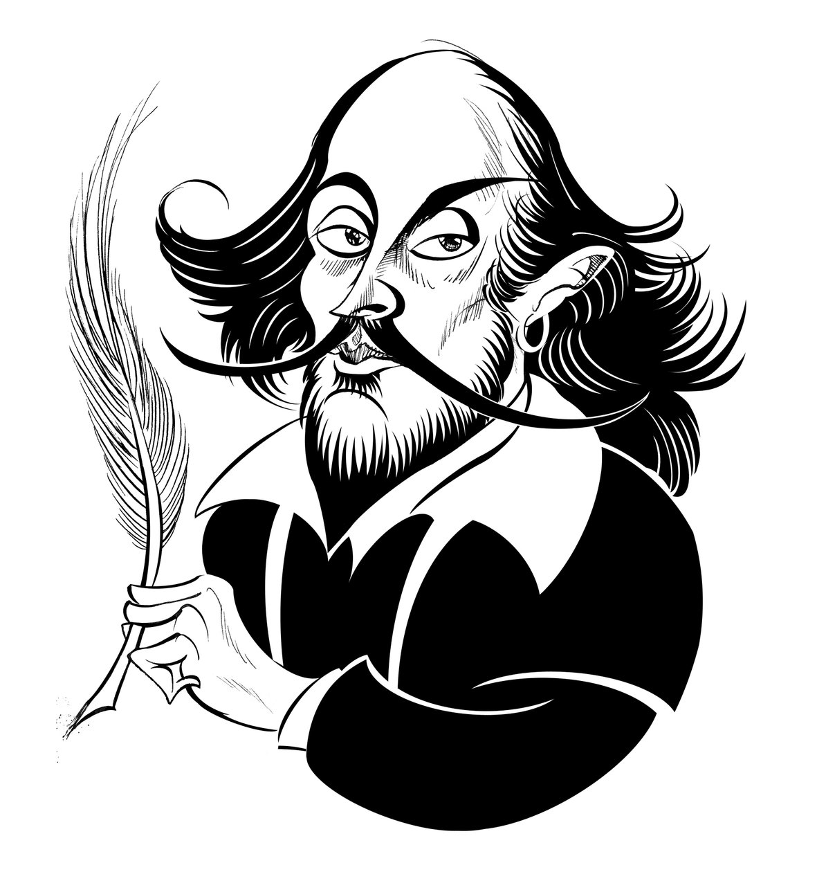 William Shakespeare - zwart-wit karikatuur door Neale Osborne