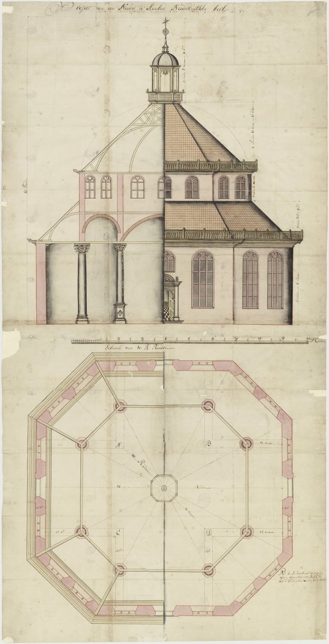 Bouwtekening voor een te vervaardigen kerk in Batavia door Nederlands