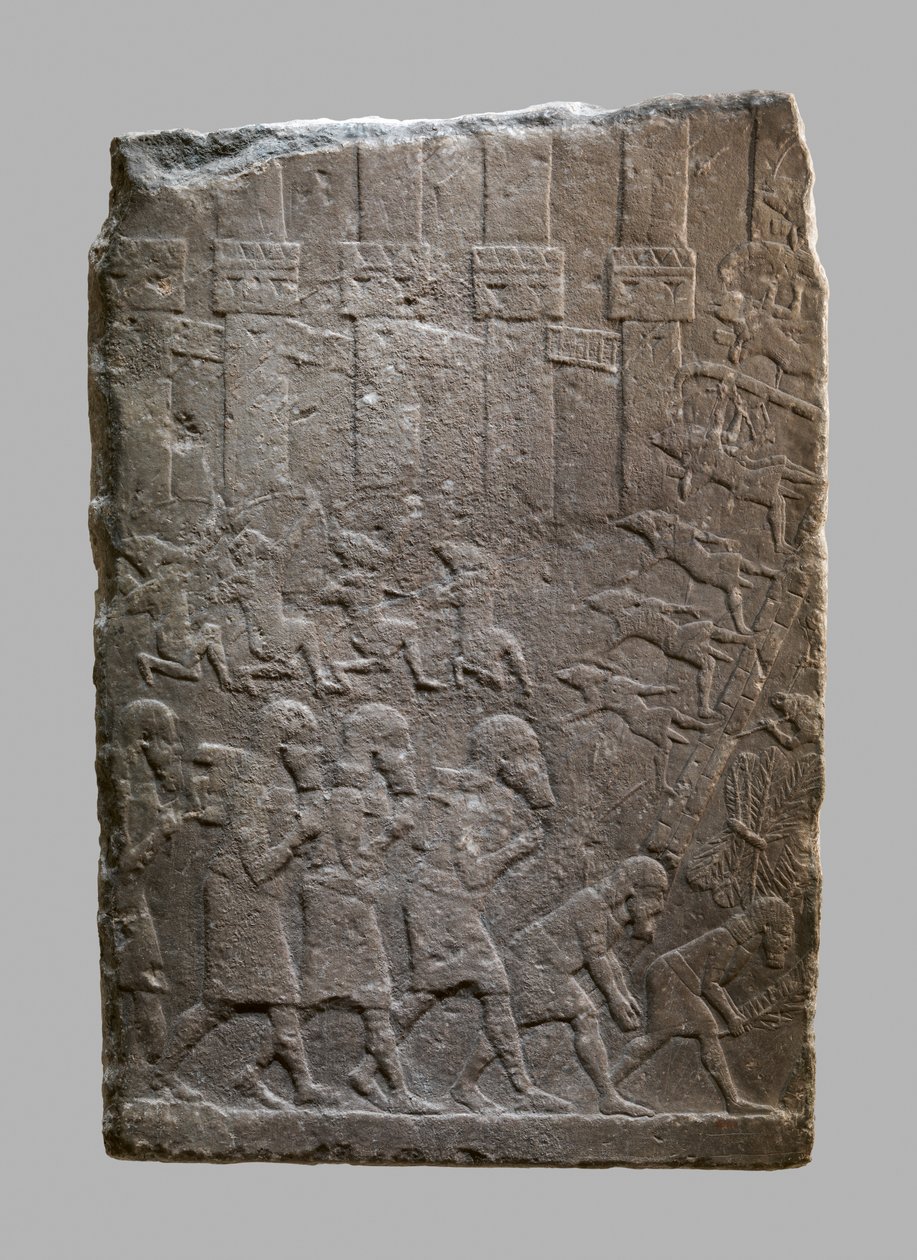 Slagveldscène van Assyriërs die een citadel bestormen, ca. 704-681 v.Chr. door Neo Assyrian