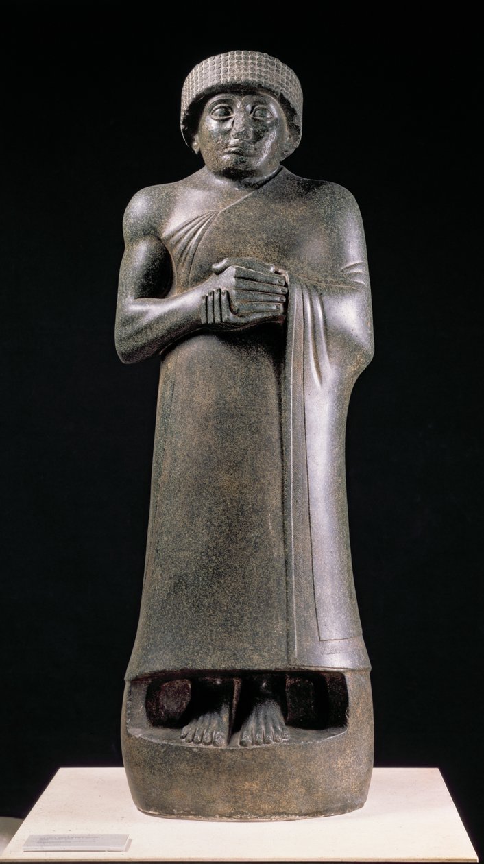 Standbeeld van een koning met gevouwen handen, mogelijk Gudea, Prins van Lagash, van Telloh (oud Girsu) ca. 2130 v.Chr. door Neo Sumerian Neo Sumerian