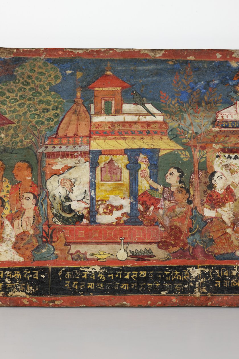 Detail van een Boeddhistisch manuscriptomslag door Nepalese School
