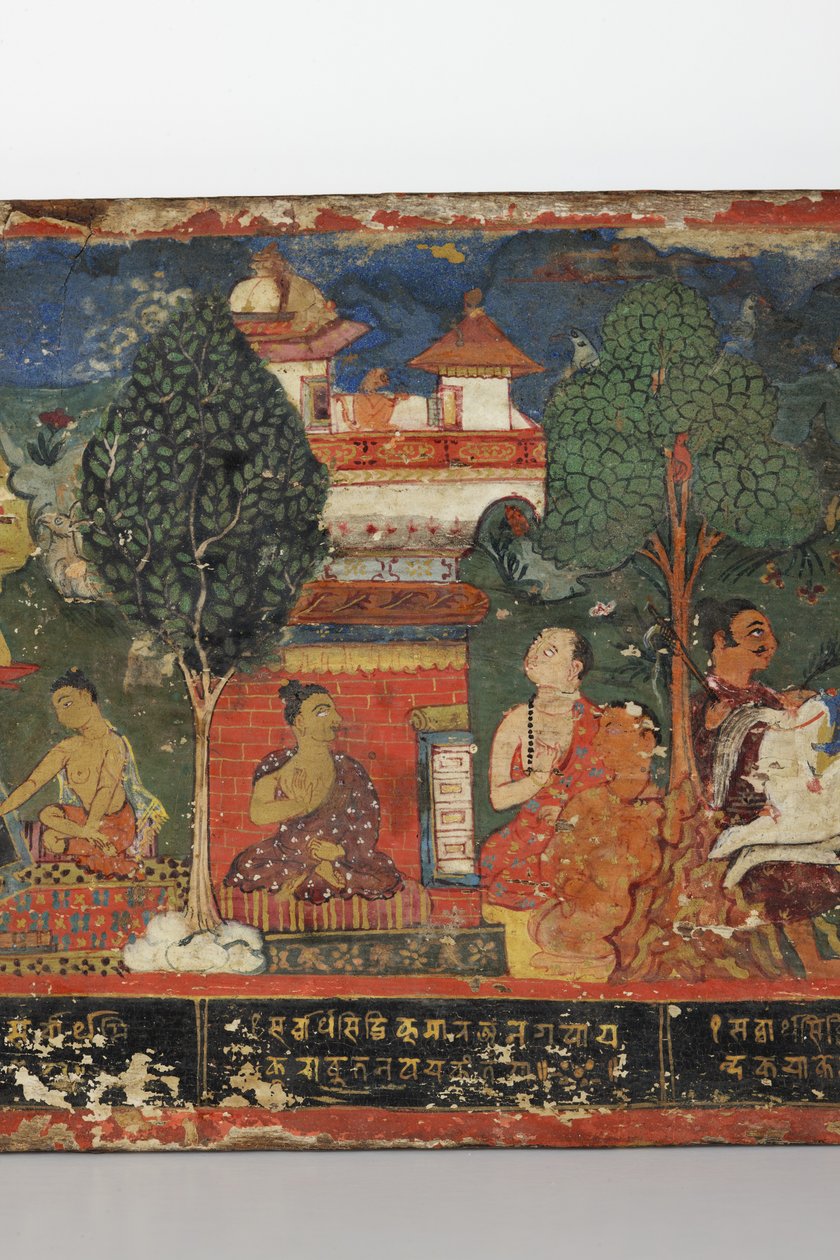 Detail van een boeddhistisch manuscriptomslag (detail) door Nepalese School