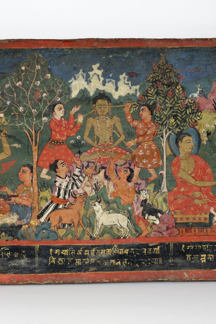 Detail van een boeddhistisch manuscriptomslag (detail) door Nepalese School