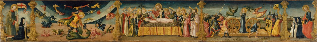 Sint Laurentius, Sint Michael en de Draak, de Dormitio Virginis en het Martelaarschap van Sint Catharina door Neri di Bicci