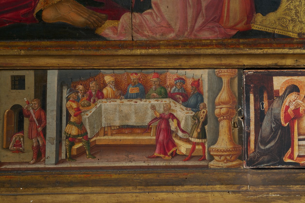 Detail van de kroning van de Maagd door Neri di Bicci