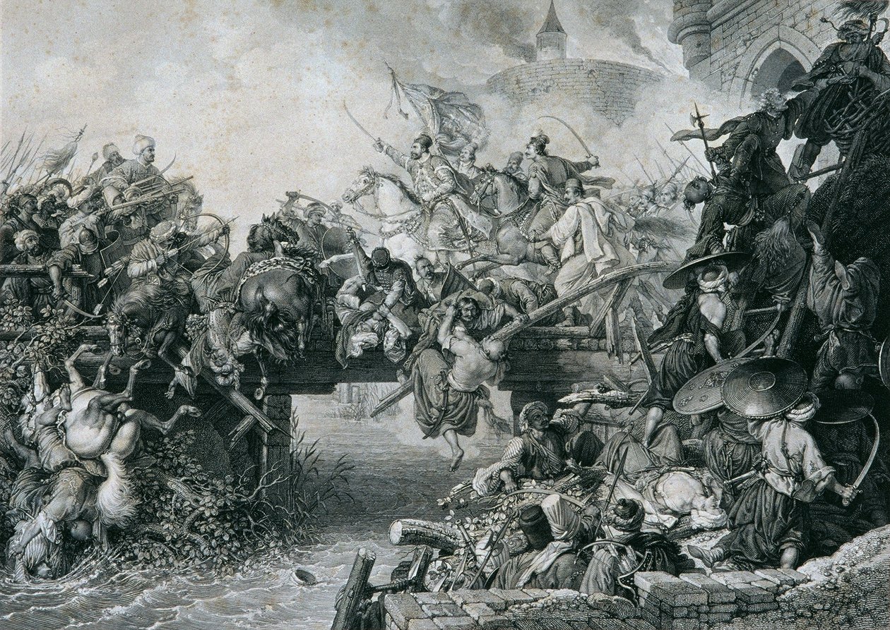 Uitval van Zrinyi voor het fort Szigetvár door Leopold Blonder