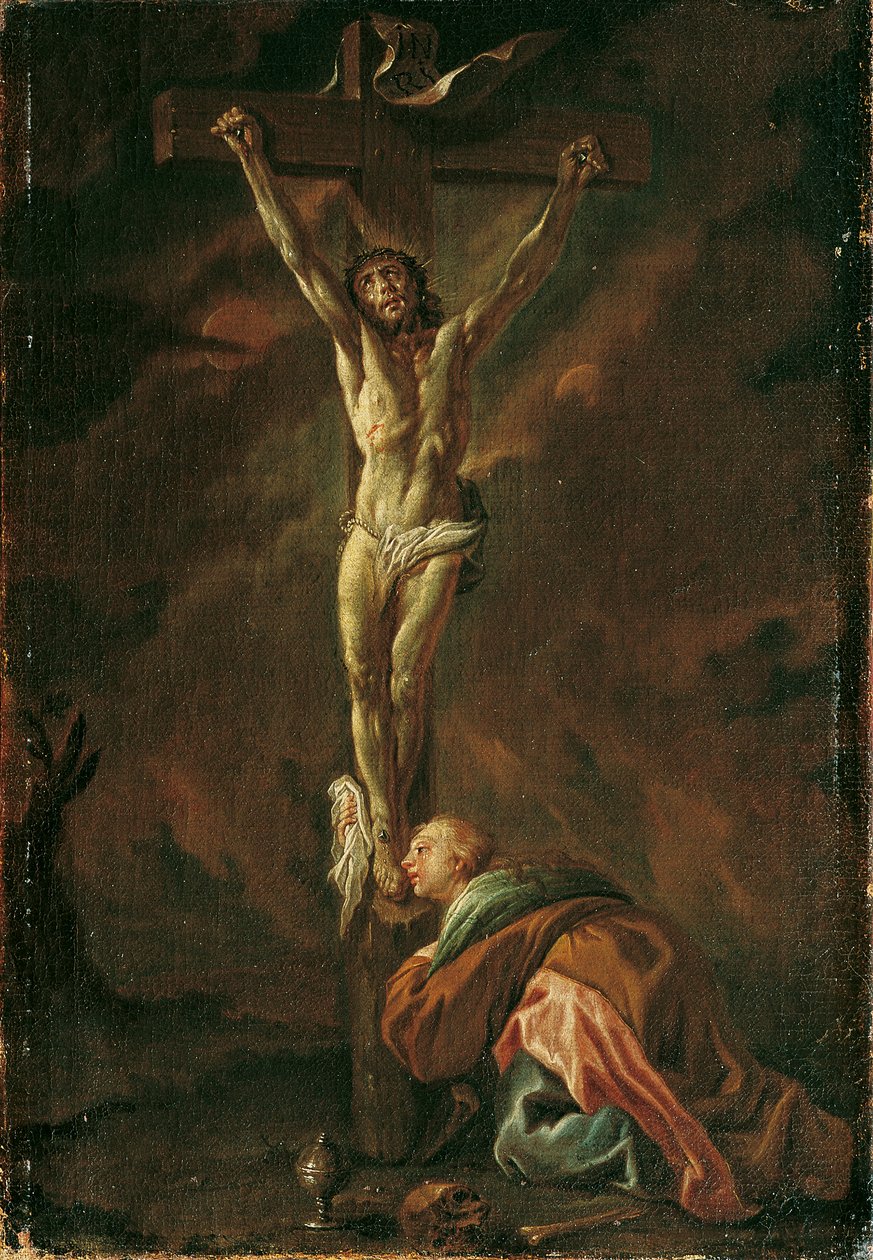 Christus aan het kruis met Maria Magdalena door Leopold Blonder