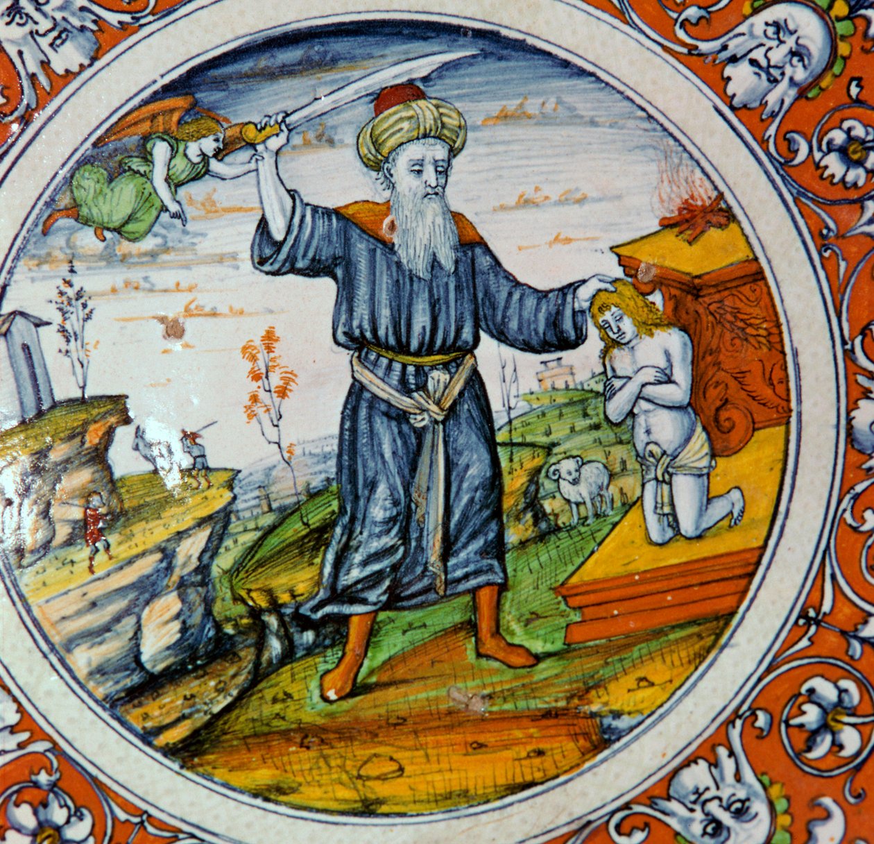 Schaal met de Opoffering van Isaac door Nessus Painter