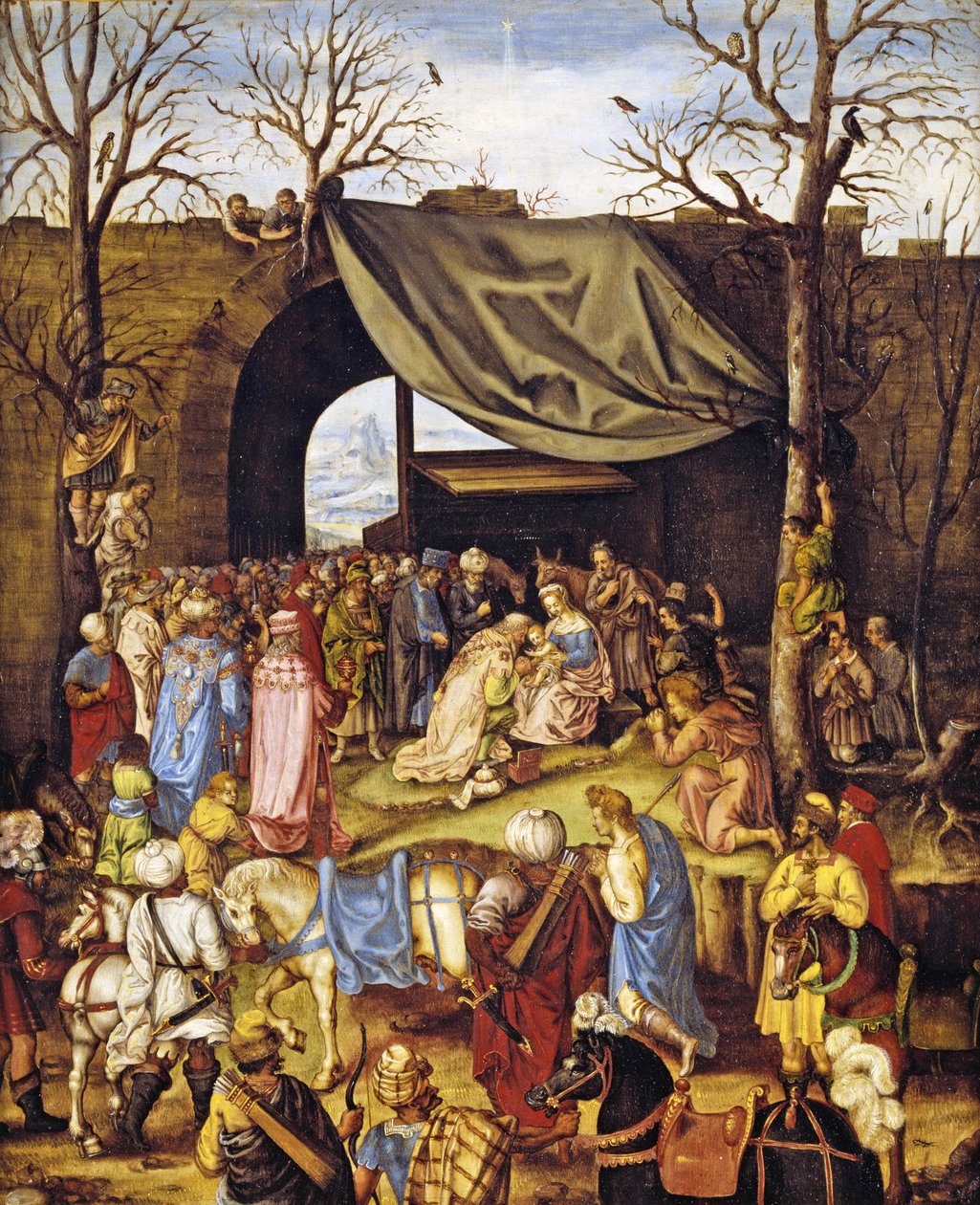 De aanbidding der wijzen door Netherlandish School