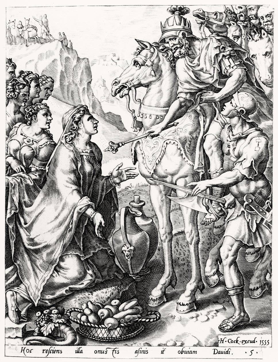Het Offer van Abigail aan Koning David, gegraveerd door Hieronymus Cock, 1555 door Netherlandish School