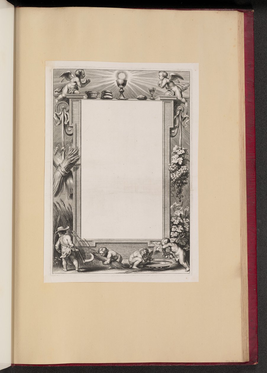 Randillustratie met Putti die Offers aan God Oogsten door Netherlandish 17th Century