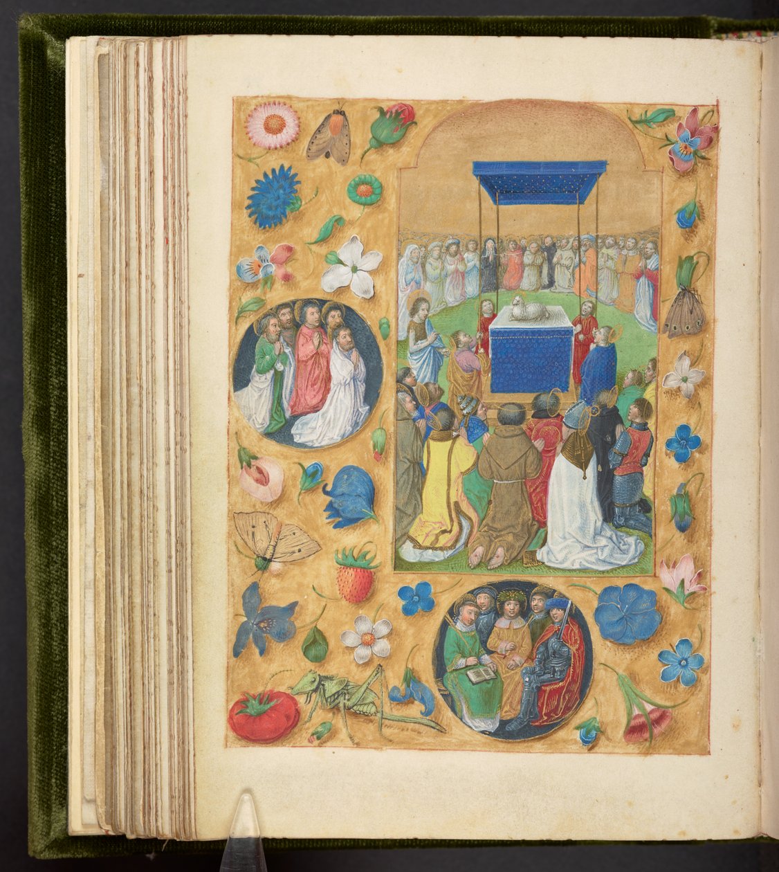 Add. 17280, f.77v, De Aanbidding van het Mystieke Lam, uit de Getijden van Filips de Schone, ca.1495 door Netherlandish School