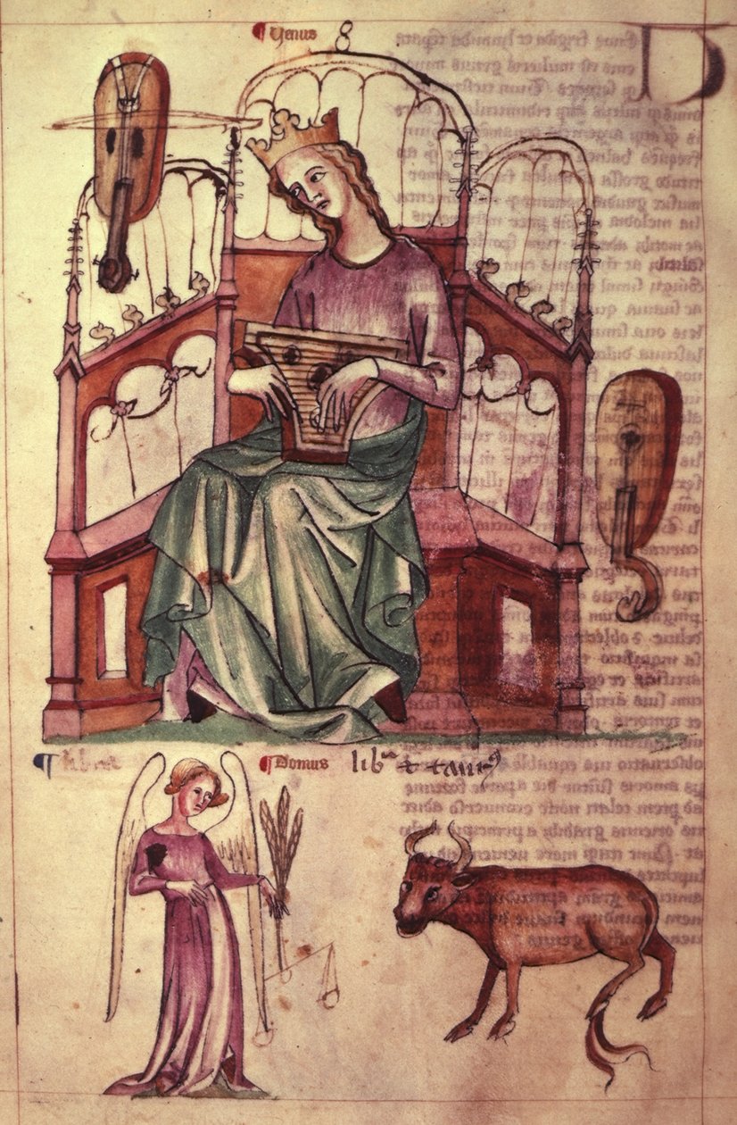 Sloane 3983 fol.42v Venus speelt een psalterium, uit 
