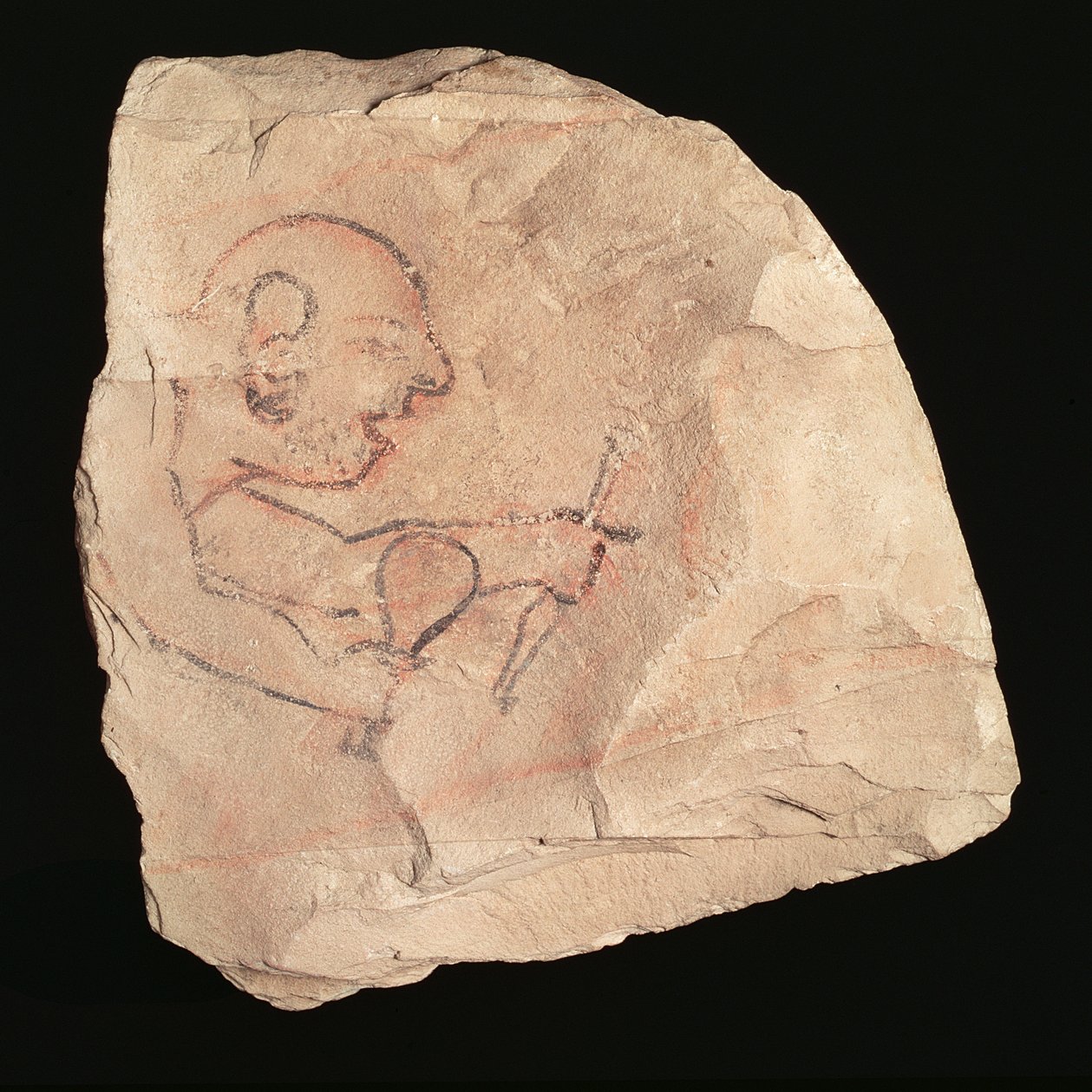 Ostracon met een ongeschoren steenhouwer, mogelijk uit Deir el-Medina, 19e-20e Dynastie, 1200-1153 v.Chr. door New Kingdom Egyptian