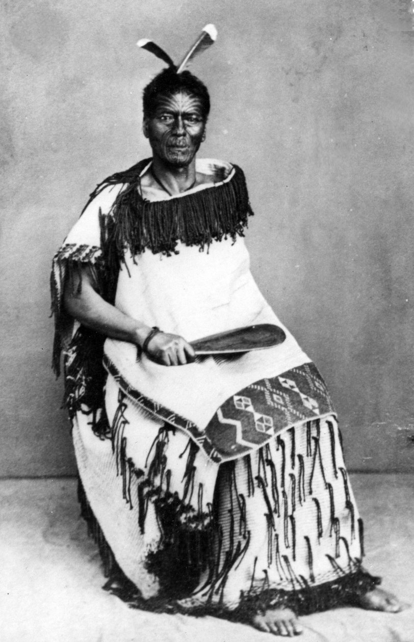 Portret van een Maori-man, voor 1880 door New Zealand Photographer