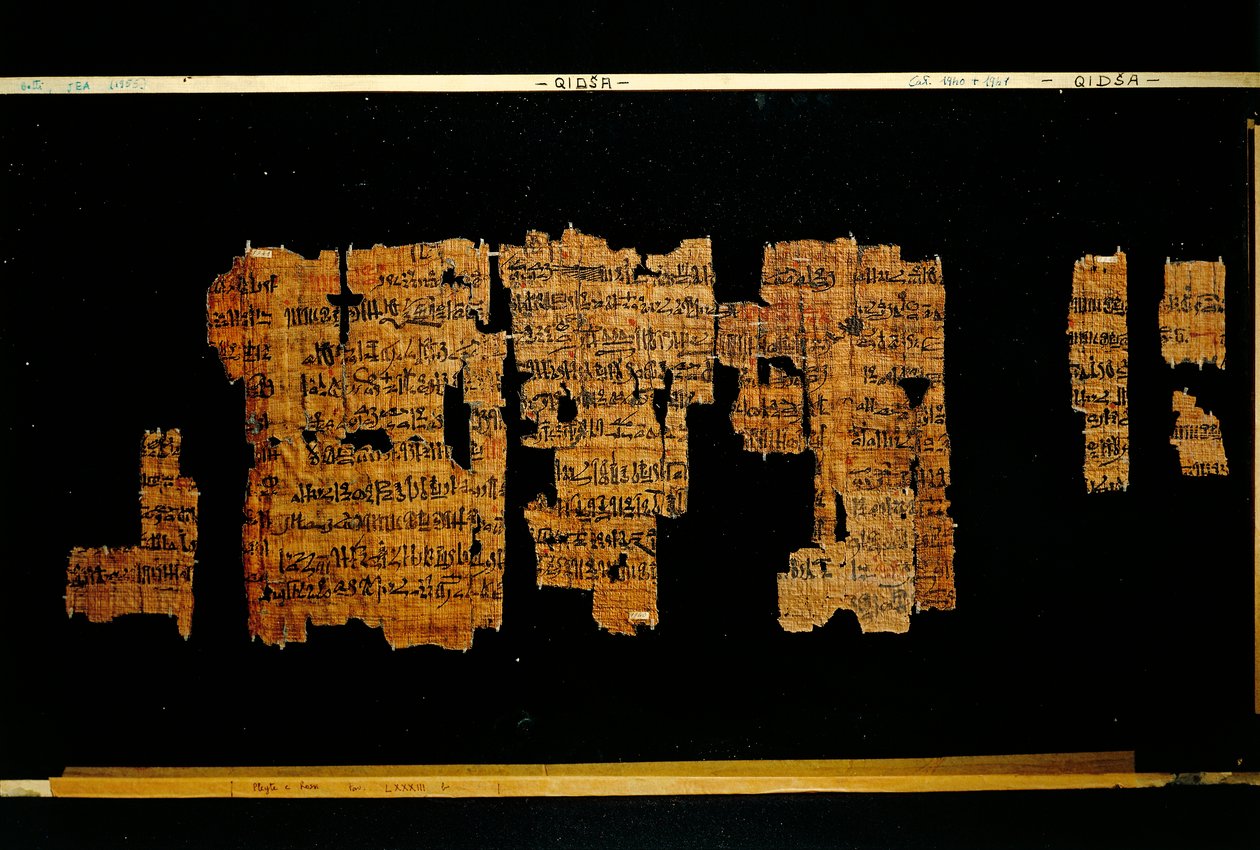 Fragmenten van het document met de daden van farao Thoetmosis III door New Kingdom Egyptian