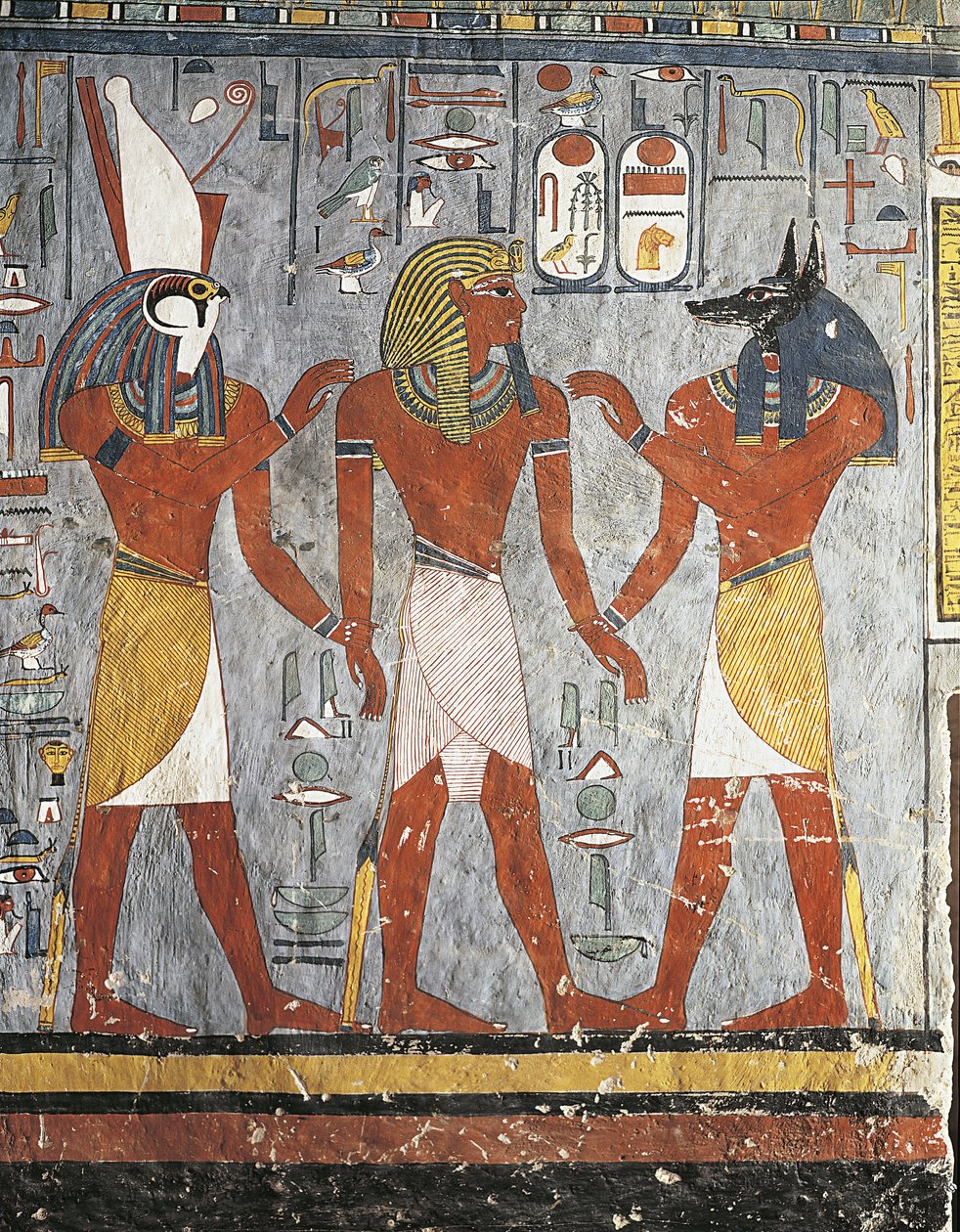 Farao tussen goden Harsiesis en Anubis door New Kingdom Egyptian