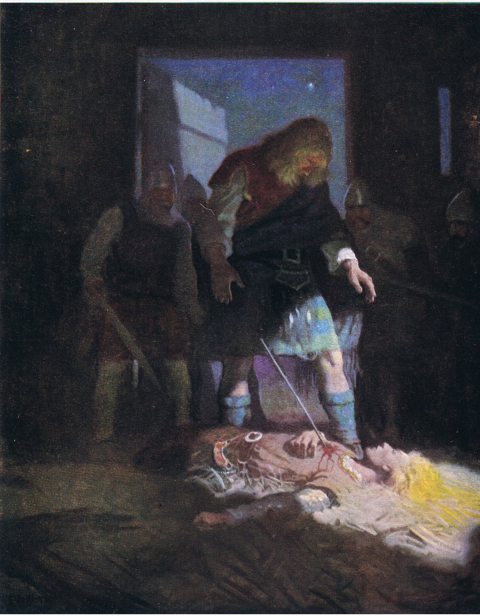 Dood van Edwin, uit The Scottish Chiefs uitgegeven door Charles Schribners Sons, 1930 door Newell Convers Wyeth