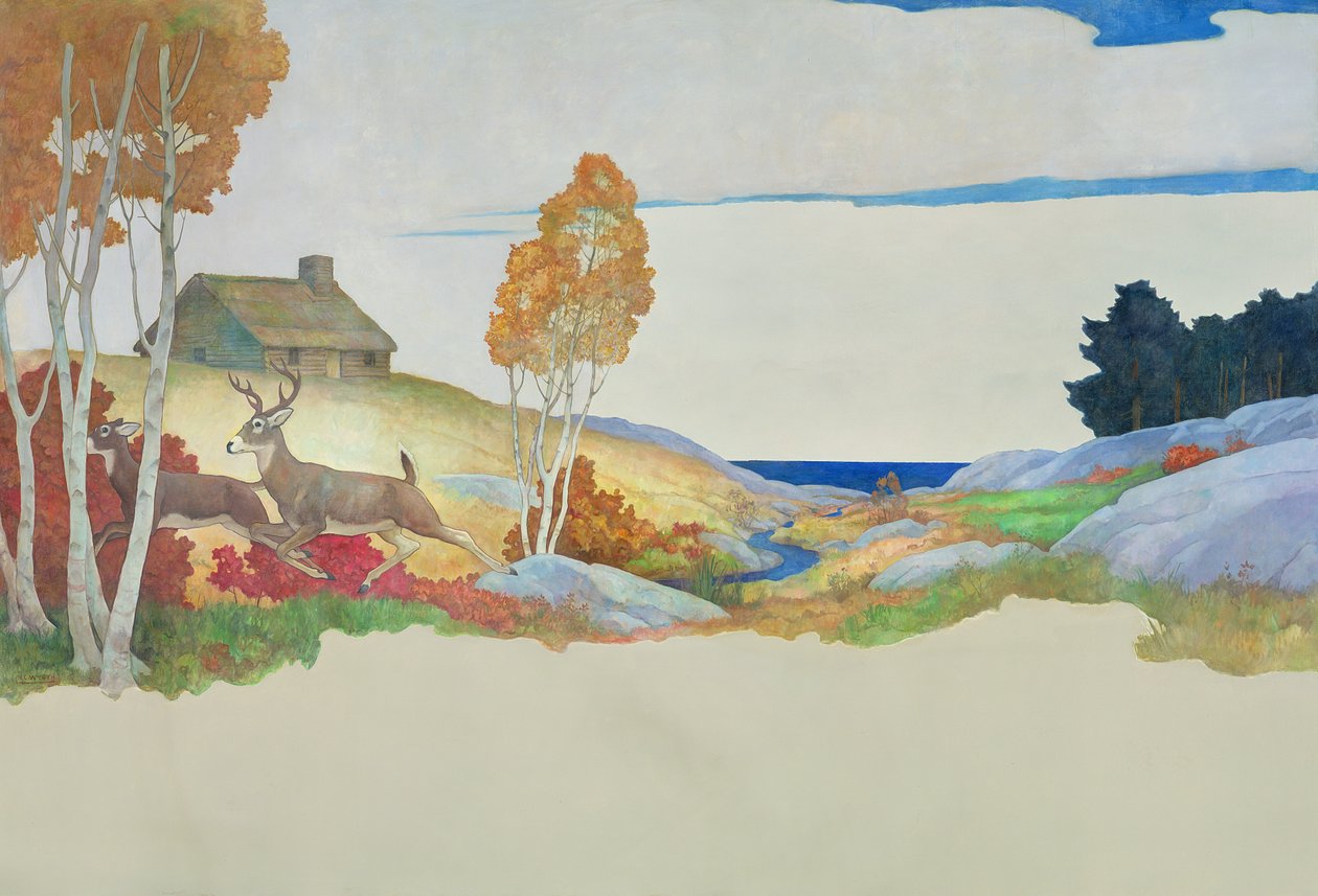 Herten en Stroom door Newell Convers Wyeth