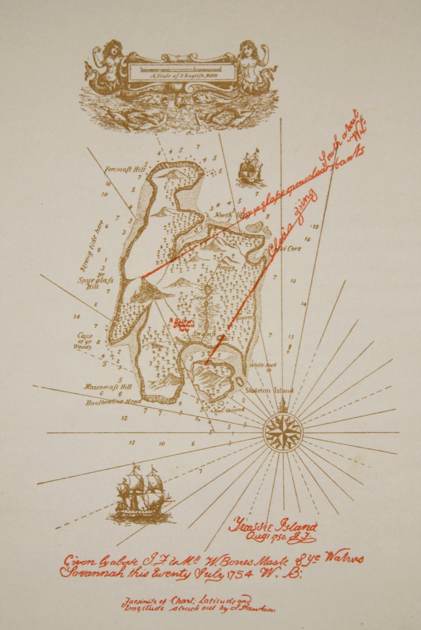 Kaart van Schateiland, een illustratie uit 