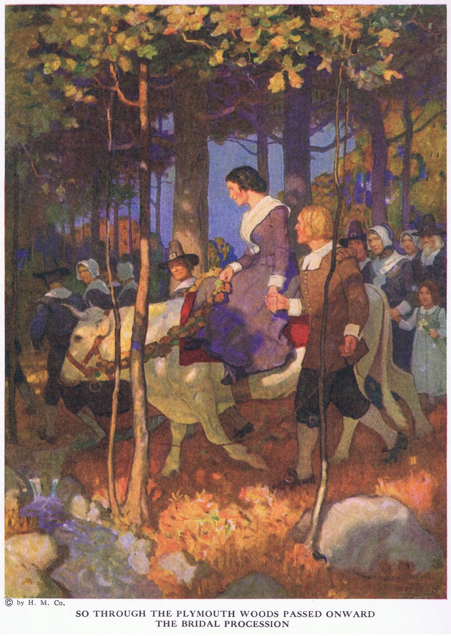 Zo trok de bruidsstoet door de bossen van Plymouth door Newell Convers Wyeth
