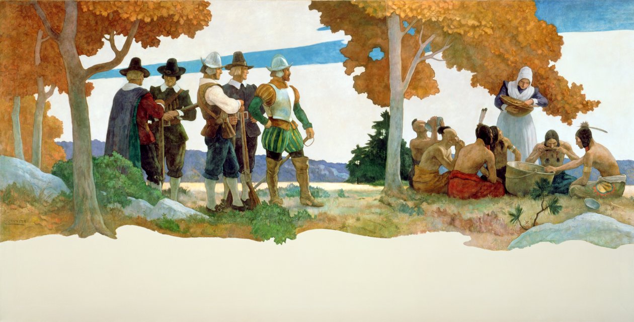 Thanksgiving met indianen, 1940 door Newell Convers Wyeth