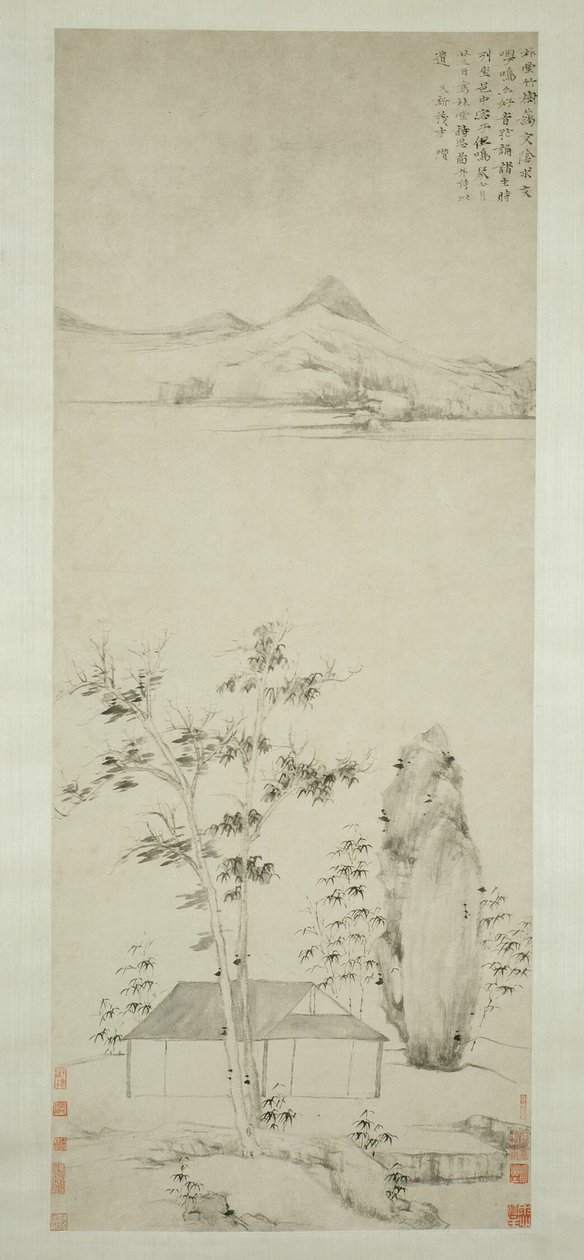 Poëtische gedachten in een bospaviljoen 林堂詩思圖 door Ni Zan