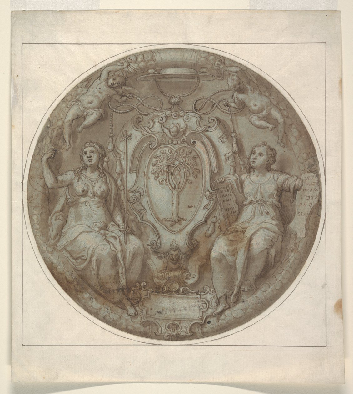 Ontwerp voor een Tondo met wapens van kardinaal Giulio della Rovere door Niccolò Martinelli, called il Trometta