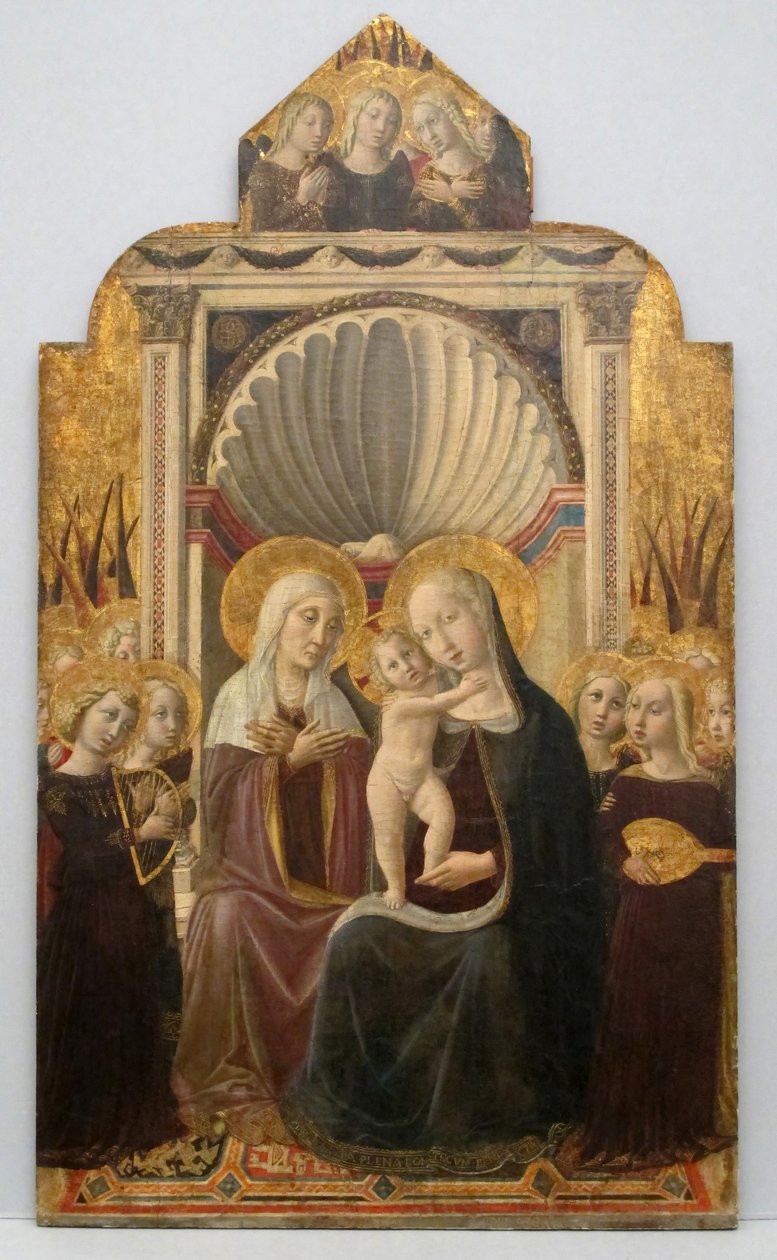 Sint-Anna en de Maagd en Kind op de troon met engelen, ca. 1458-1461 door Niccolò da Foligno