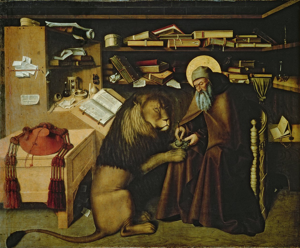 Sint Hiëronymus verwijdert een doorn uit de poot van de leeuw, c.1445 door Niccolo Antonio Colantonio