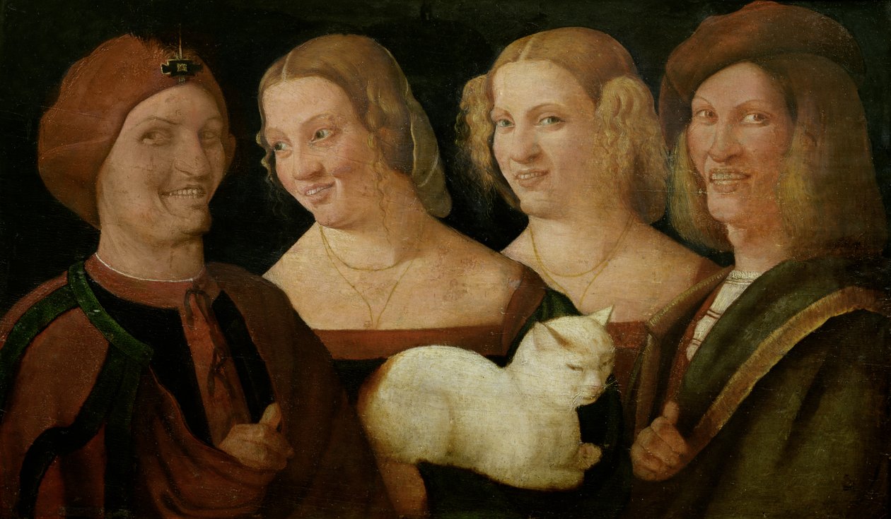 Vier Mensen Lachen bij het Zien van een Kat door Niccolo Frangipane