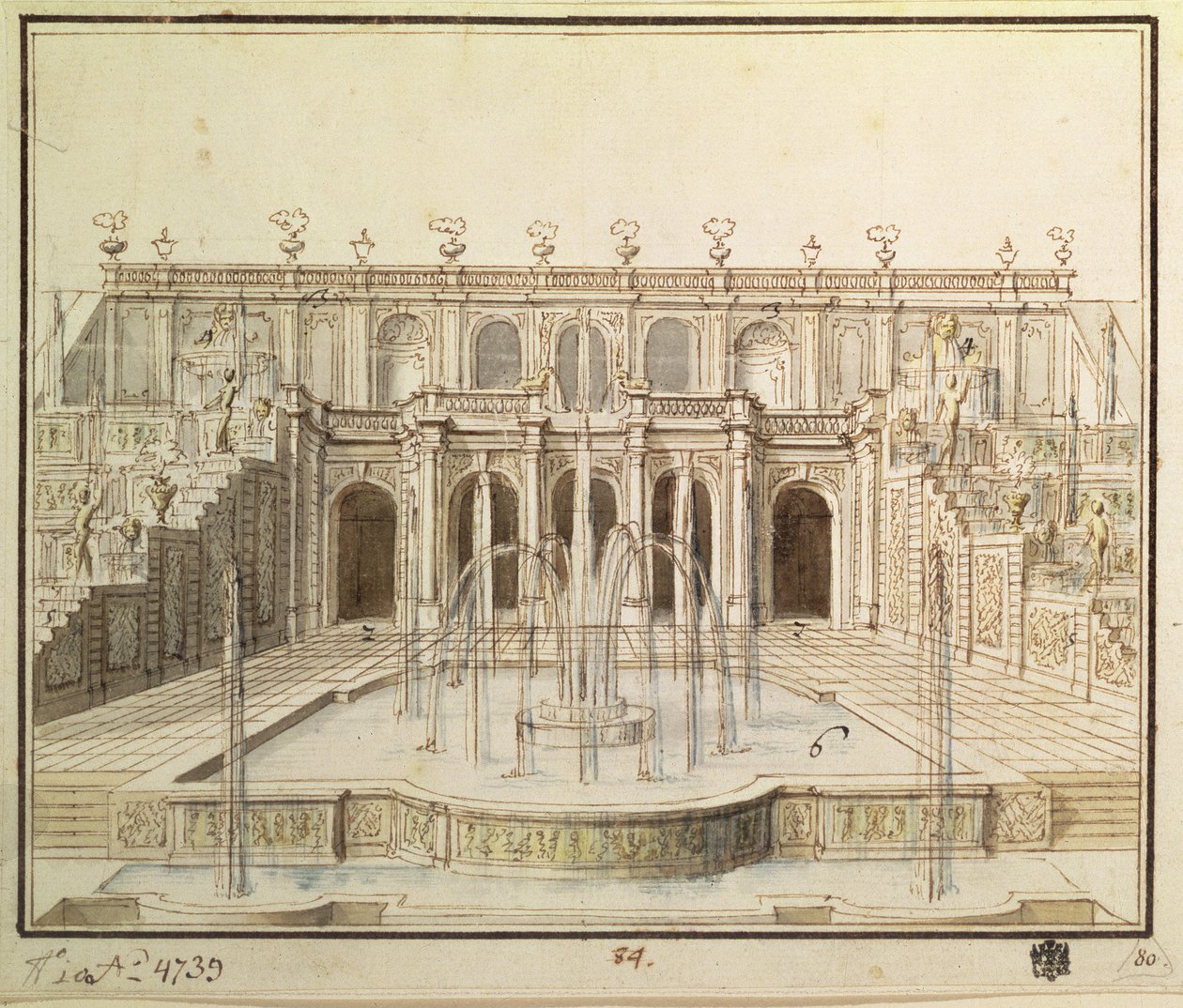 De Grote Waterval in het lagere park van Peterhof, 1720 door Niccolo Michetti