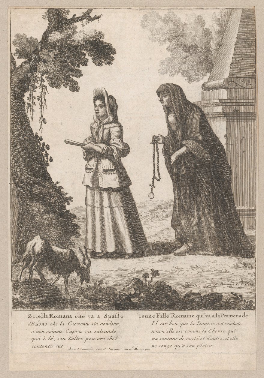 Jonge Romeinse Meisje op Wandeling, 1648-1700 door Nicholas Boucquet
