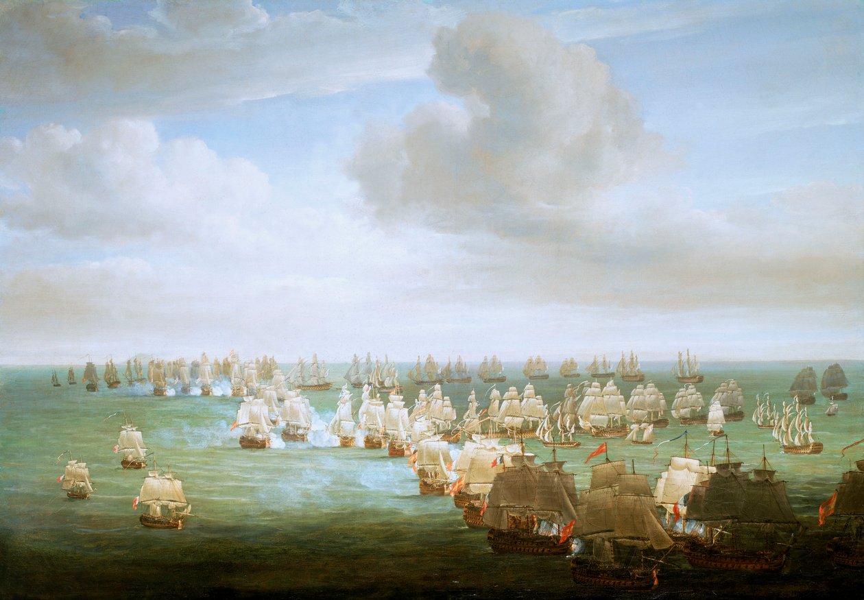 De Slag bij Trafalgar, 21 oktober 1805, begin van de actie, ca. 1808 door Nicholas Pocock