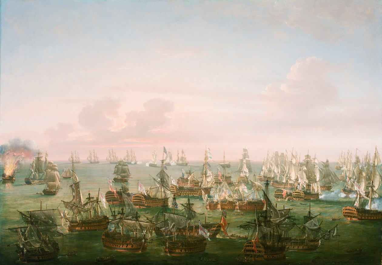 De Slag bij Trafalgar, 21 oktober 1805, einde van de actie, ca. 1808 door Nicholas Pocock