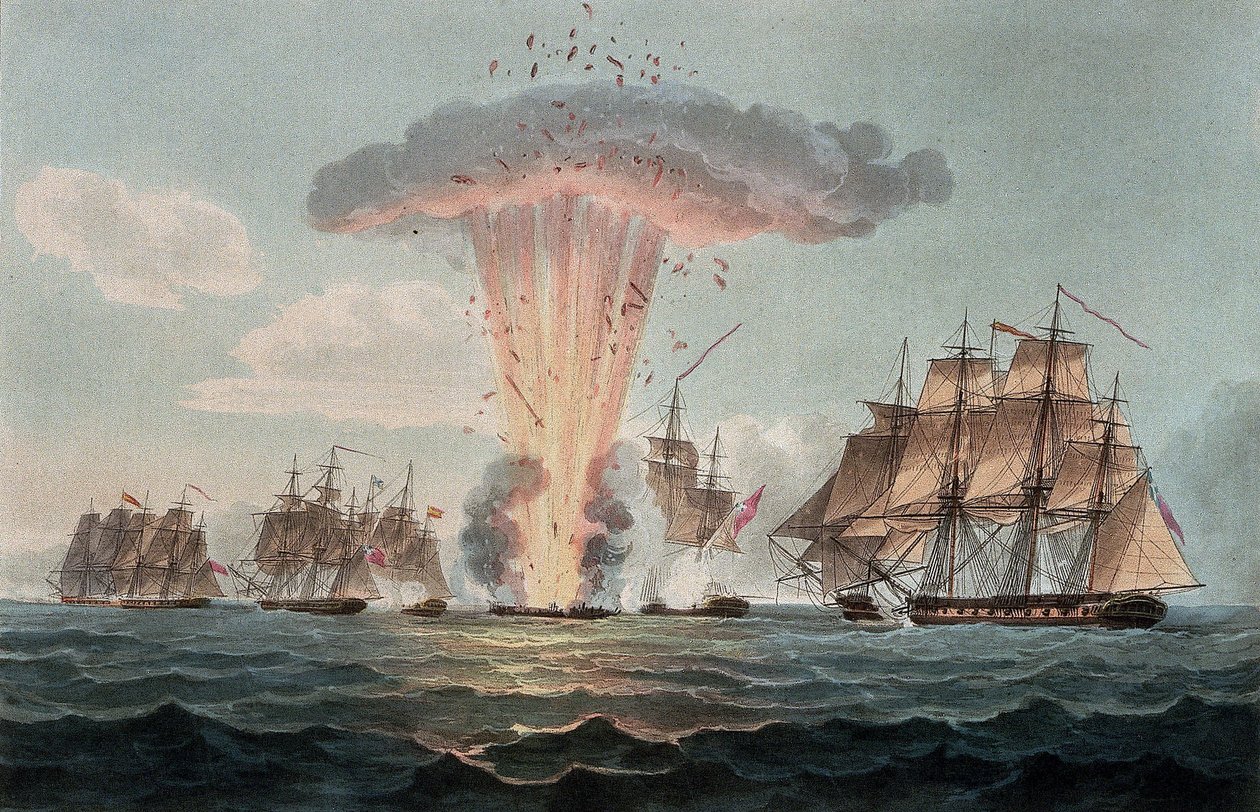 De verovering en vernietiging van vier fregatten van de Spaanse schat, voor de kust van Cadiz (Spanje), op 5 oktober door Nicholas Pocock