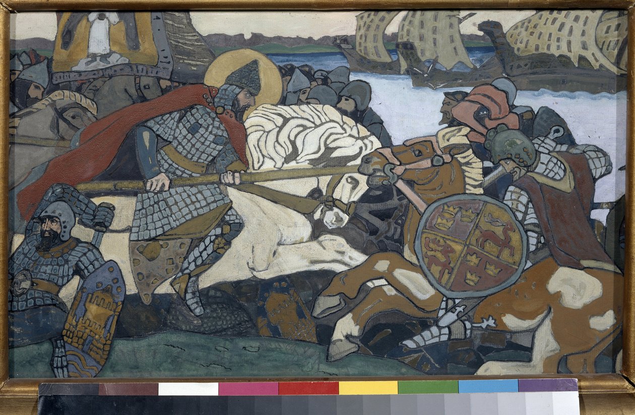 Alexander Nevski slaat Birger Jarl - Episode van de slag aan de Neva door Nicholas Roerich