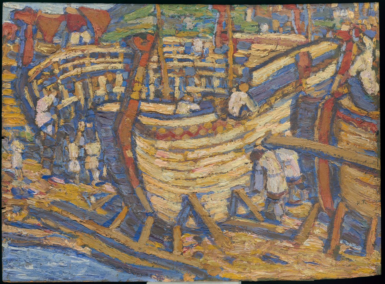 Schepen bouwen. Schets voor het schilderij met dezelfde titel, 1903 door Nicholas Roerich