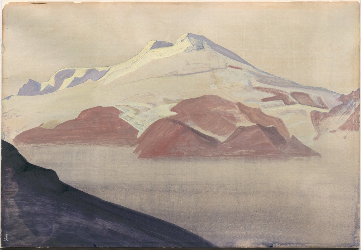 Elbrus, Kaukasus, albumblad door Nicholas Roerich